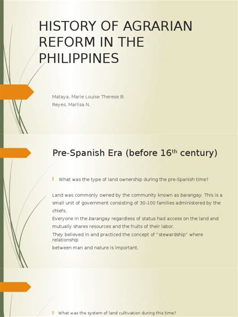 Agrarian Reform History .